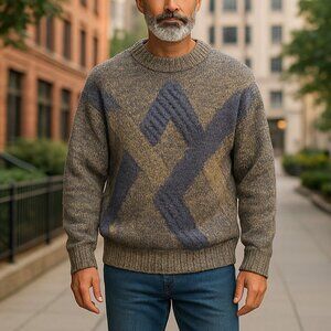 Vintage 1980's Saturday's Gray Blue Knobby Popcorn Knit Sweater DAD Men's Medium
